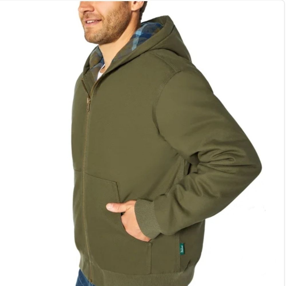 WOOLRICH Green Label Mens XL Canvas Hooded Work Jacket Flannel Lined Heavyweight - Picture 2 of 5